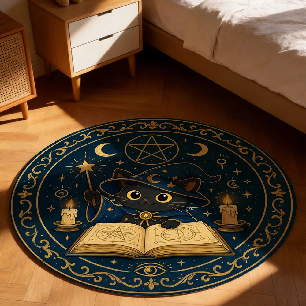 Mystic Cat Witchcraft Tarot Astrology Bohemian Floor Mat Bohemian Home Decor Gift for Witchy Vibes