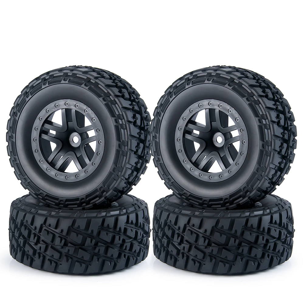 TRINOOD 4PCS RC Wheels Set Plastic Wheel Rim Rubber Tires for 1/10 Short Course Truck Car Slash SENTON HPI HSP VKAR 10SC Parts