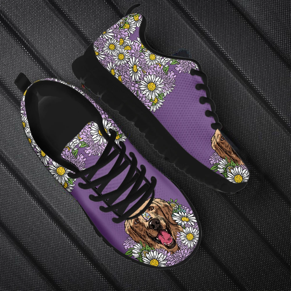 INSTANTARTS Spring Autumn Flat Shoes Golden Retriever Little Daisy Printed Non-Slip Casual Sneakers Breathable Running Zapatos