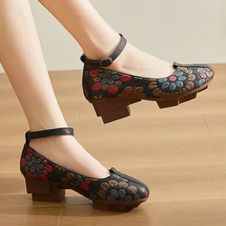 GKTINOO High Heels Pumps Women Shoes 2025 New Spring Genuine Leather Buckle Strap Retro Round Toe Casual Platform Ladies Shoes