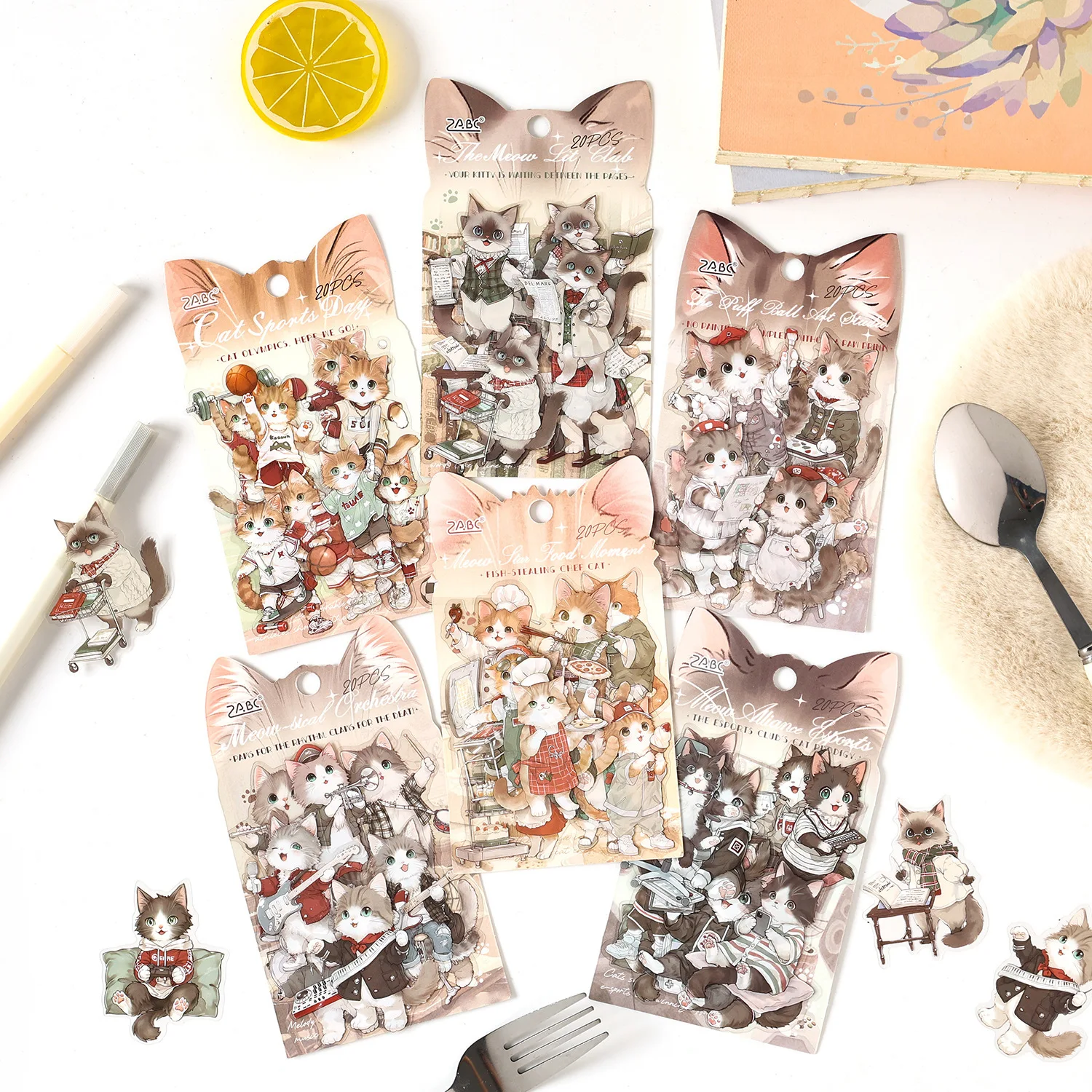 

Kawaii Cat Stickers Pack Transparent Waterproof PET Cut Film Cat Stickers Cute Students DIY Decor