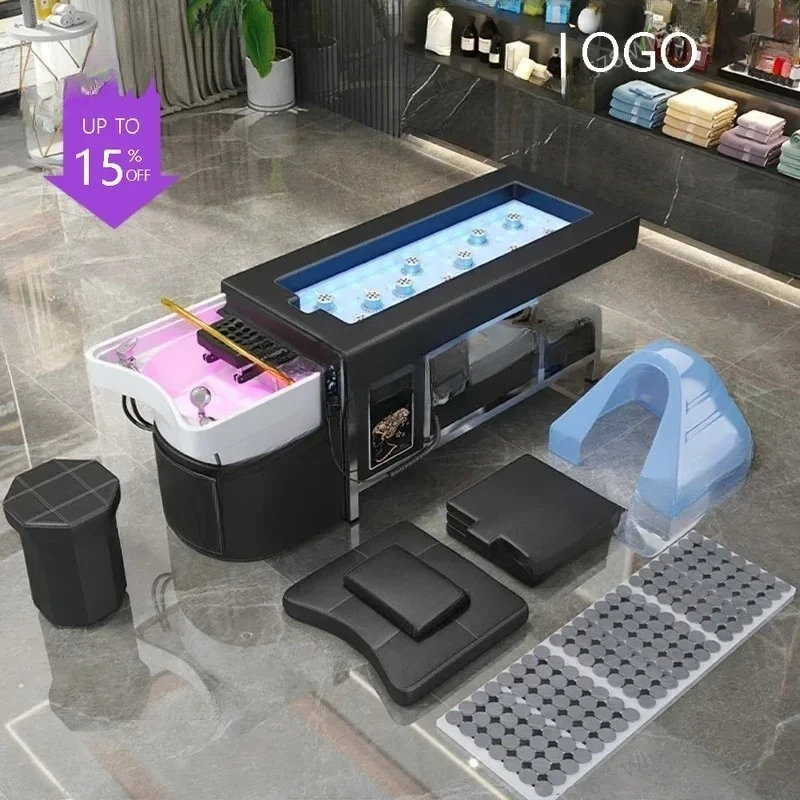 Smart Electric Shampoo Chairs Luxury Multifunction Barber Shop Head Spa Shampoo Bed Fumigation Salon Furniture Silla Champu