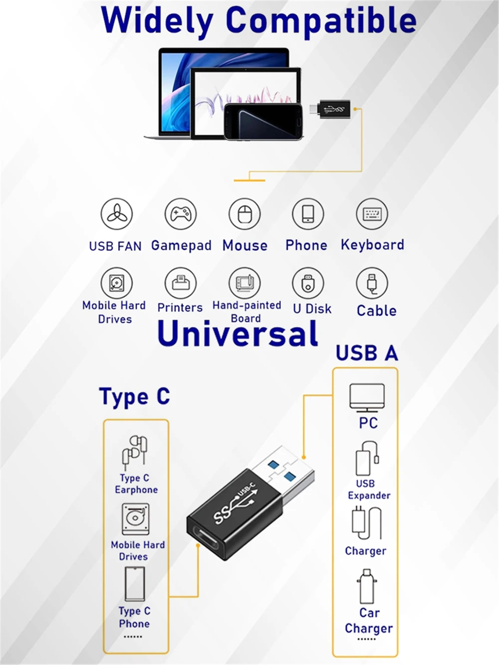 NNBILI العالمي OTG نوع C محول USB C ذكر إلى USB-A ذكر أنثى محول لماك بوك هواوي سامسونج ملاحظة باد موصل