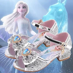 Disney Girls Sandals Frozen 2 Elsa Princess Shoes Little Girls Crystal Shoes Children High Heels Catwalk Show Shoes