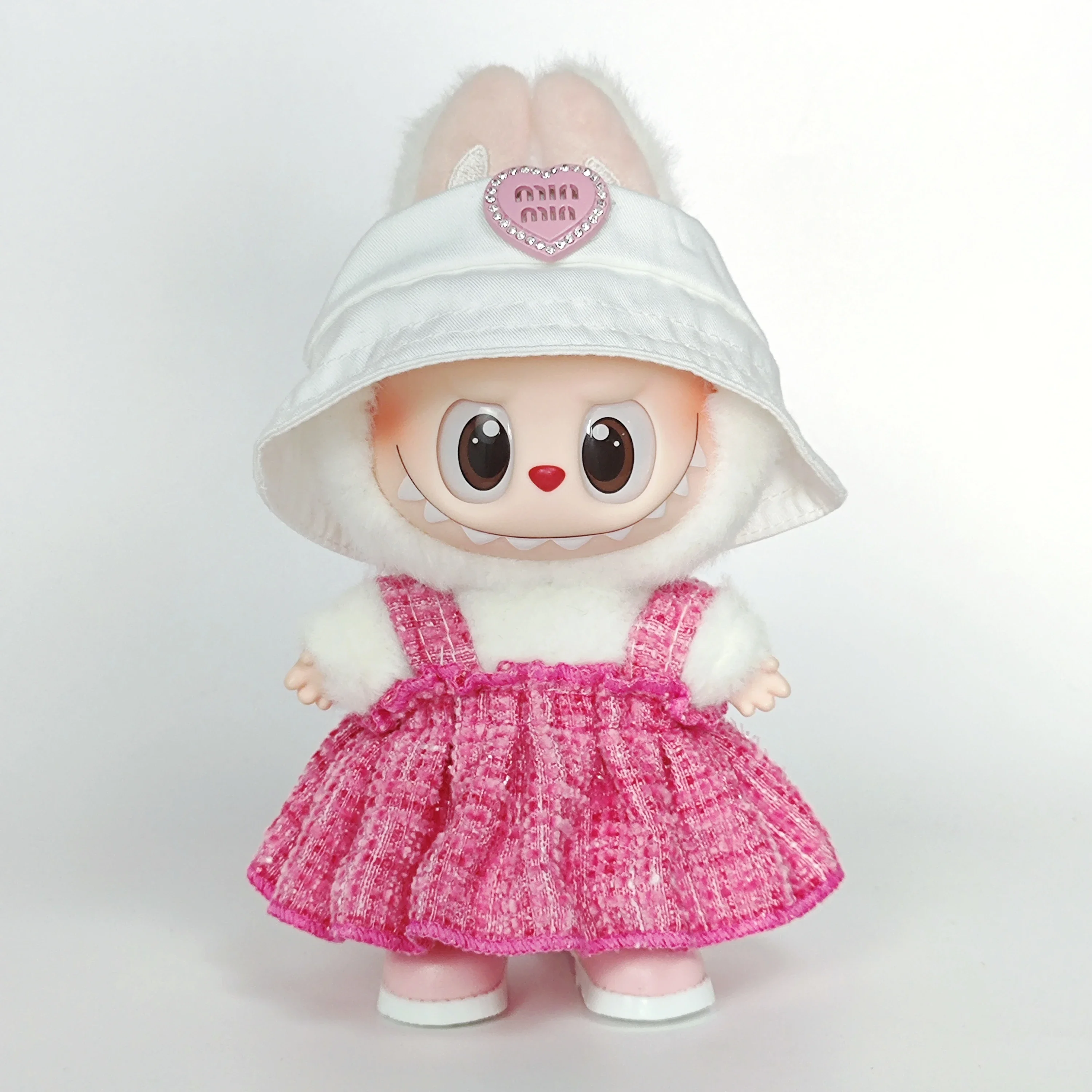 ملابس لزي لابوبو - مجموعة أنيقة منقوشة باللون الوردي الوردي، ملابس دمى رائعة