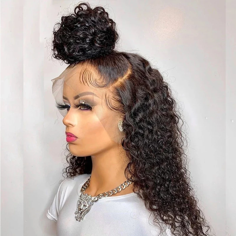 Glueless Long Soft Natural Black Kinky Curly 180Density 26inch Deep Lace Front Wig For Women With Baby Hair Preplucked Daily