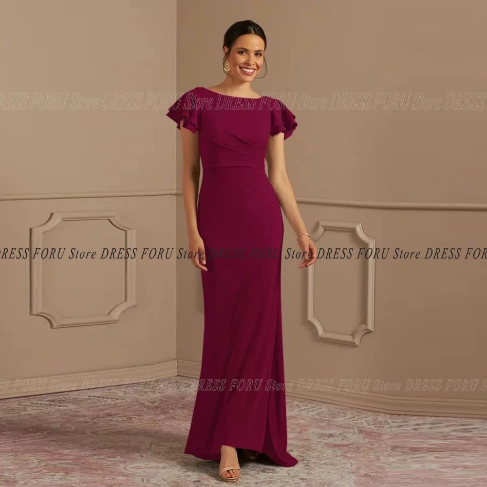 Burgundy Mermaid Mother Of The Bride Dress For Woman Ruffles Scoop Neck Sleeveless Formal Party Gown Floor Length Vestido