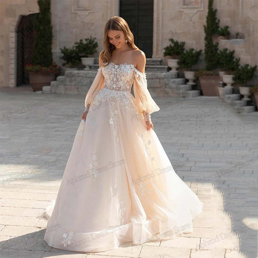 

Gorgeous Wedding Dresses A-Line Tulle Tiered Bridal Gowns Lace Appliques Off The Shoulder Robes Exquisite Vestidos De Novia 2024