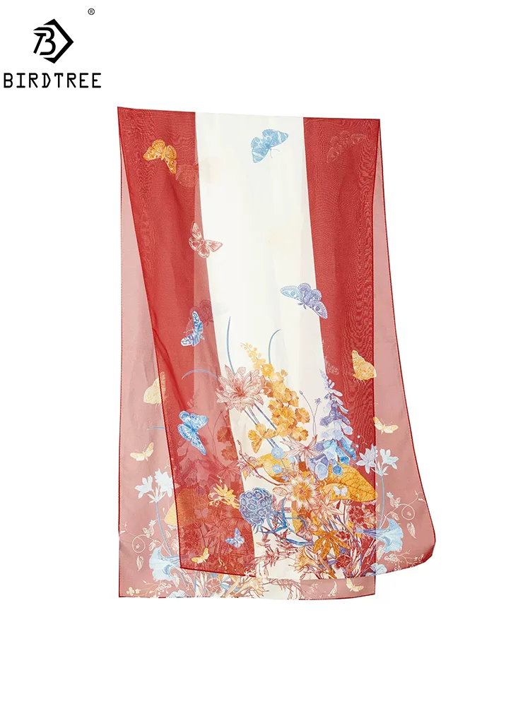 

Birdtree, 100%Mulberry Slik Elegant Shawl, 180cm Women Printed, Gifts Original Design Scarf, Summer Autumn New A46263QM