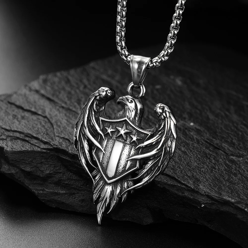 

Double Sided Retro Army Brand Eagle Necklace For Men Punk Hip Hop Stainless Steel Men Biker Pendant Jewelry Gift Wholesale