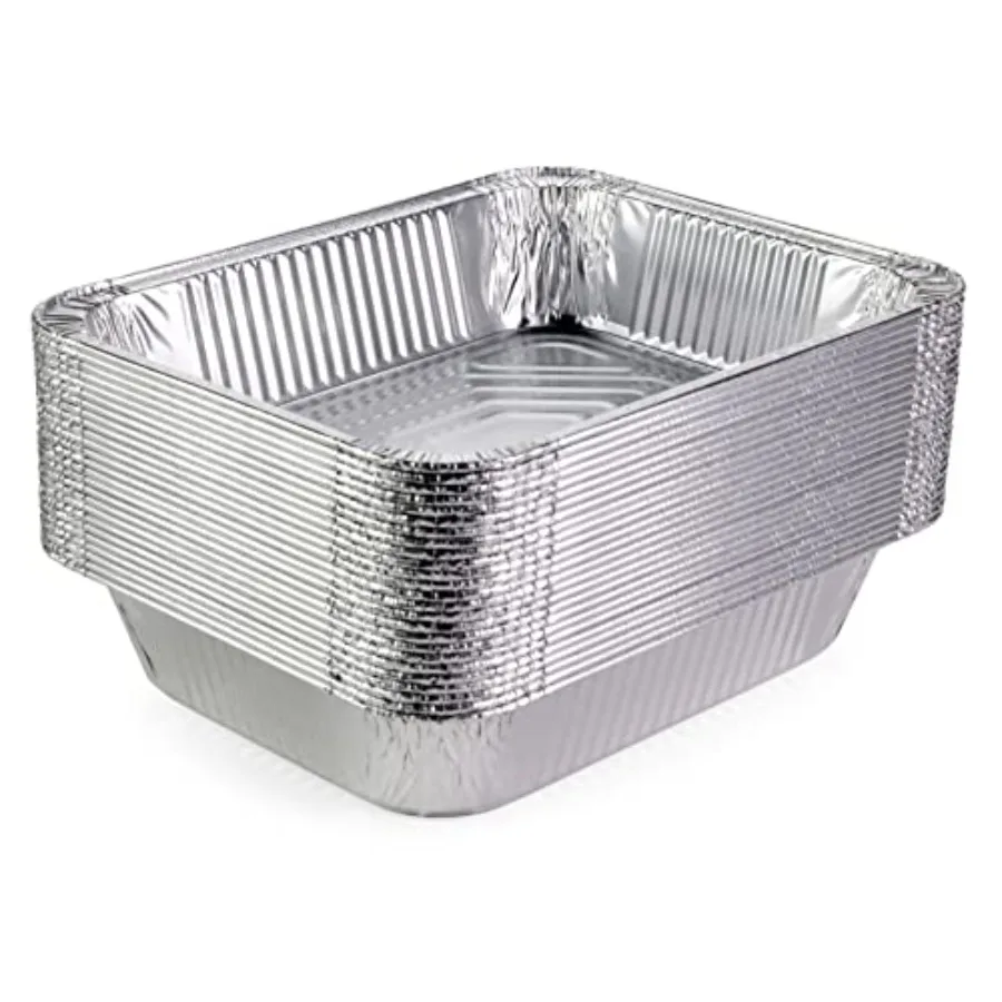 

Half-Size Aluminum Steam Table Pans - Deep 13" x 11" x 3" Pack of 25 - Disposable Foil Pan for Grilling Roasting BBQ Cooking Ba