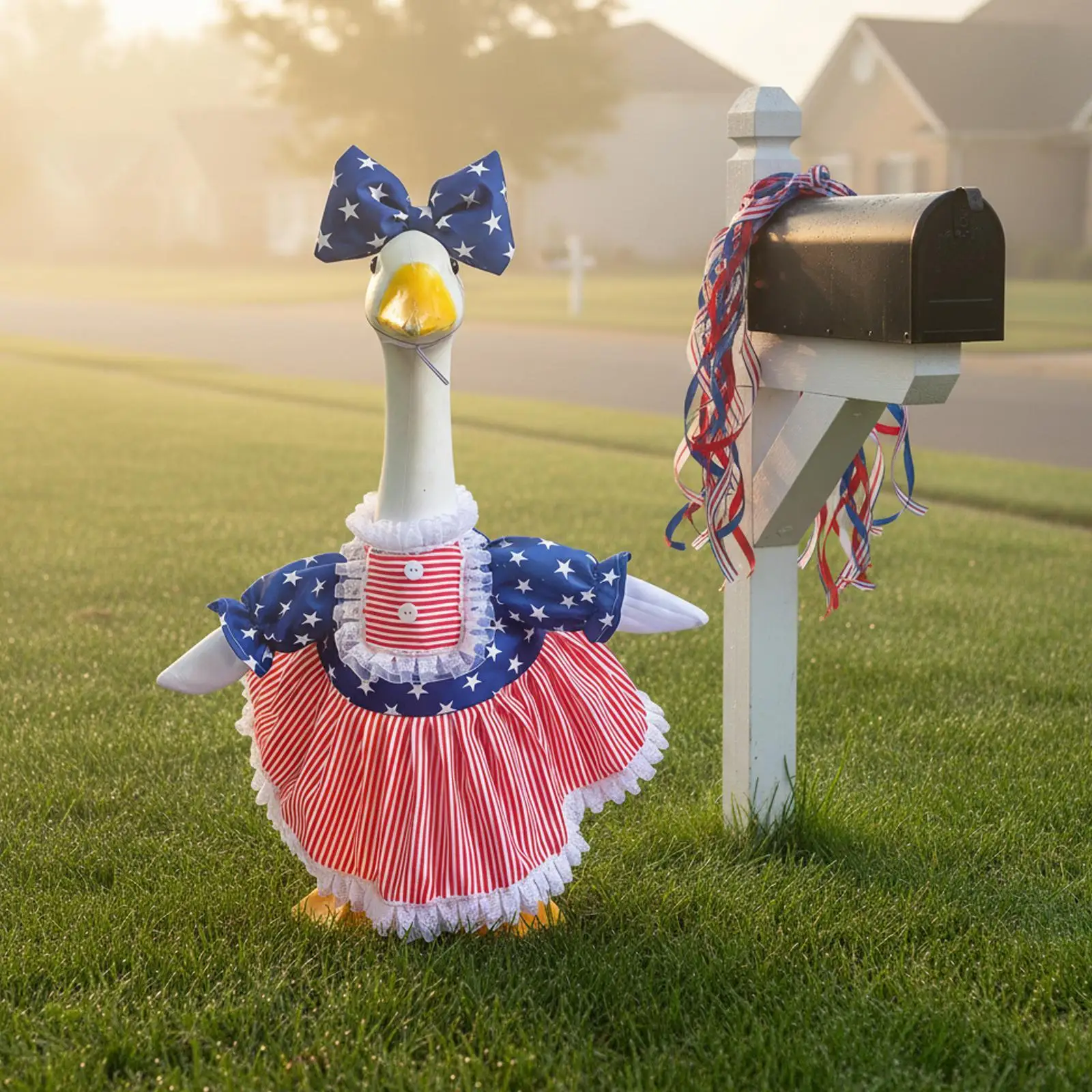 Independence Day Goose Outfit, Cute Decorative Porch Goose Costume with Hat, Lolita Dress for Home Yard Holiday Decoration