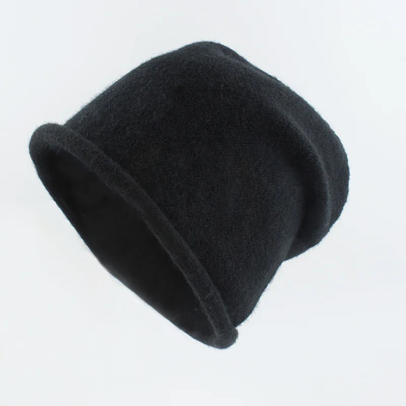 Neue Unisex Slouchy Edge Curl Herbst mütze Kaninchen fell einfarbig weich warm Mützen Winter Frauen Mütze lässig Skull ies Geschenk Mützen