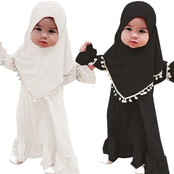 2PCS Muslim Dress Girls Kids Prayer Clothes Islamic Hijab Abaya Khimar Abayas Islamic Prayer Dresses Niqab Kaftan Scarf Robe