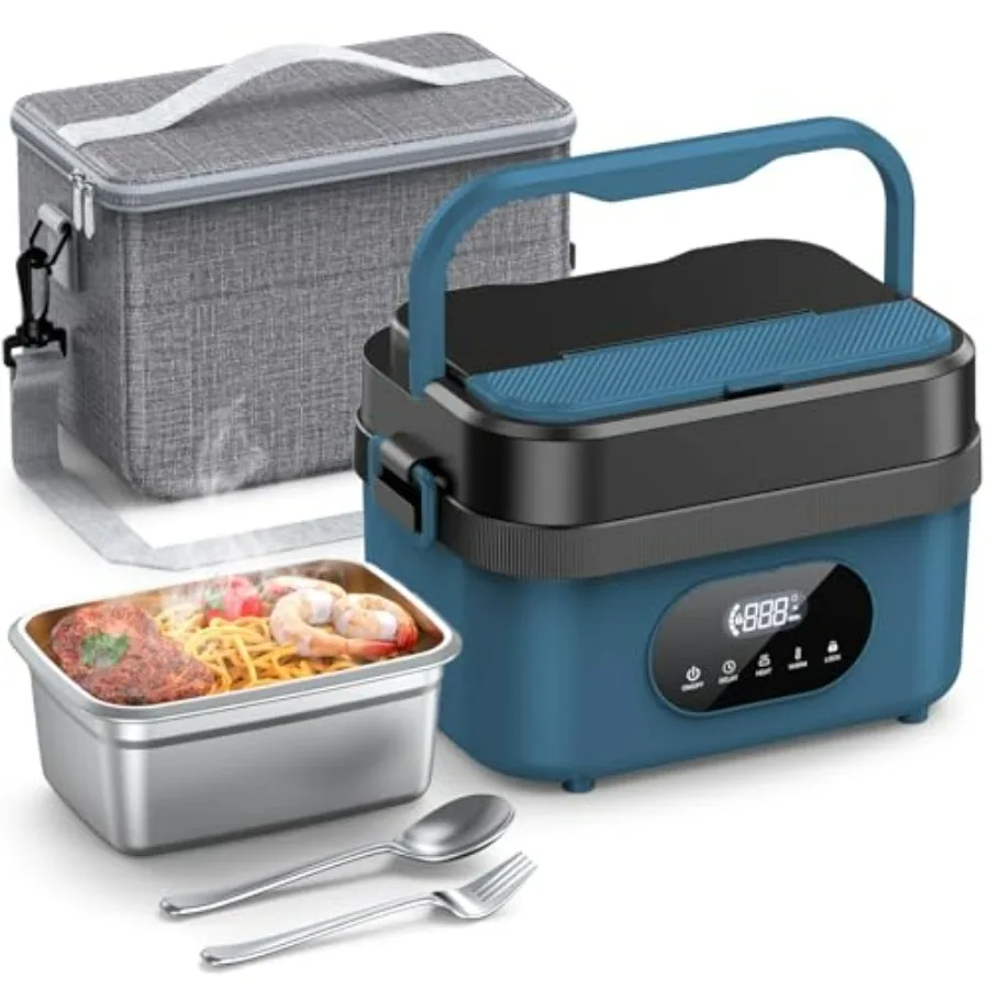 Cordless Electric Lunch Box for Adults Rechargeable Portable Self-Heating Lunch Box Food Warmer in Stainless Steel Black with F