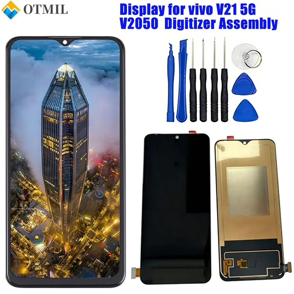 Vivo V21 5G V2050 LCD 디스플레이 터치 스크린 디지타이저 어셈블리용 6.44인치 교체용 TFT LCD 디스플레이 키트(지문 인식 기능 없음)