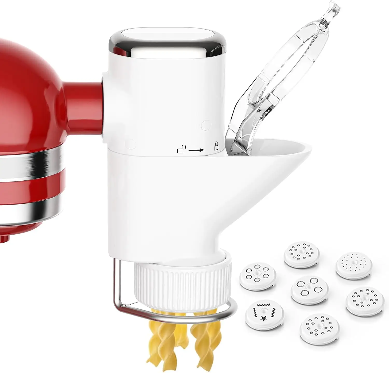 

7-in-1 Pasta Press Attachment for Stand Mixers, Interchangeable Plates, Easy to Clean
