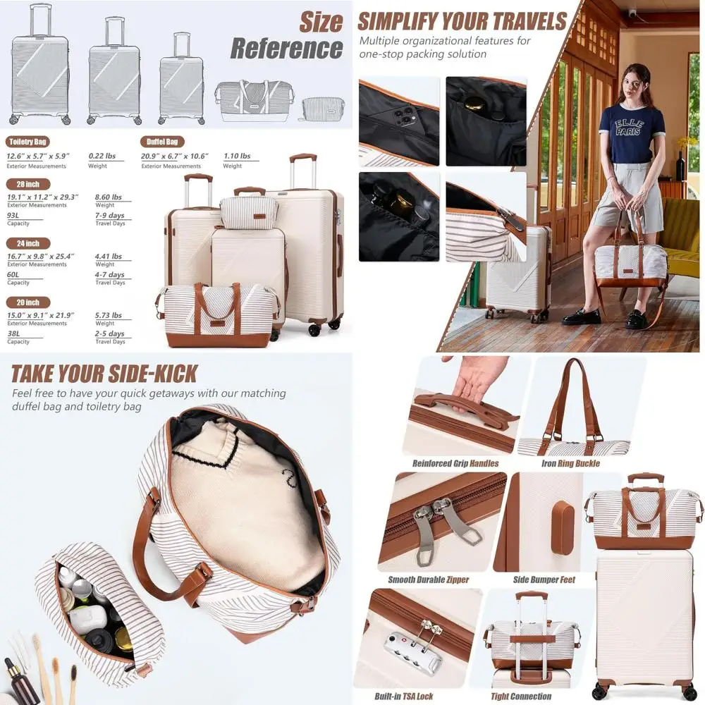 

5-Piece Pink ABS Luggage Set with Wheels, Lightweight Travel Suitcases, Carry-On, TSA Lock