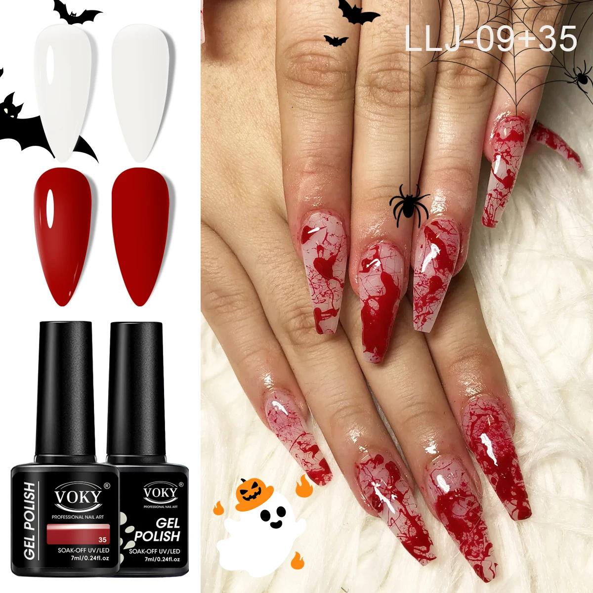 2-Pack of High-End Gothic-Style Halloween Two-In-One Matte Gel Nail Polish, Mirror-Gloss Wear-Resistant Nail Polish, Perfect for Creating Spooky Blood Drop Nail Designs, Spider and Bat Halloween Nail Art, and Everyday Nail Art for All Seasons