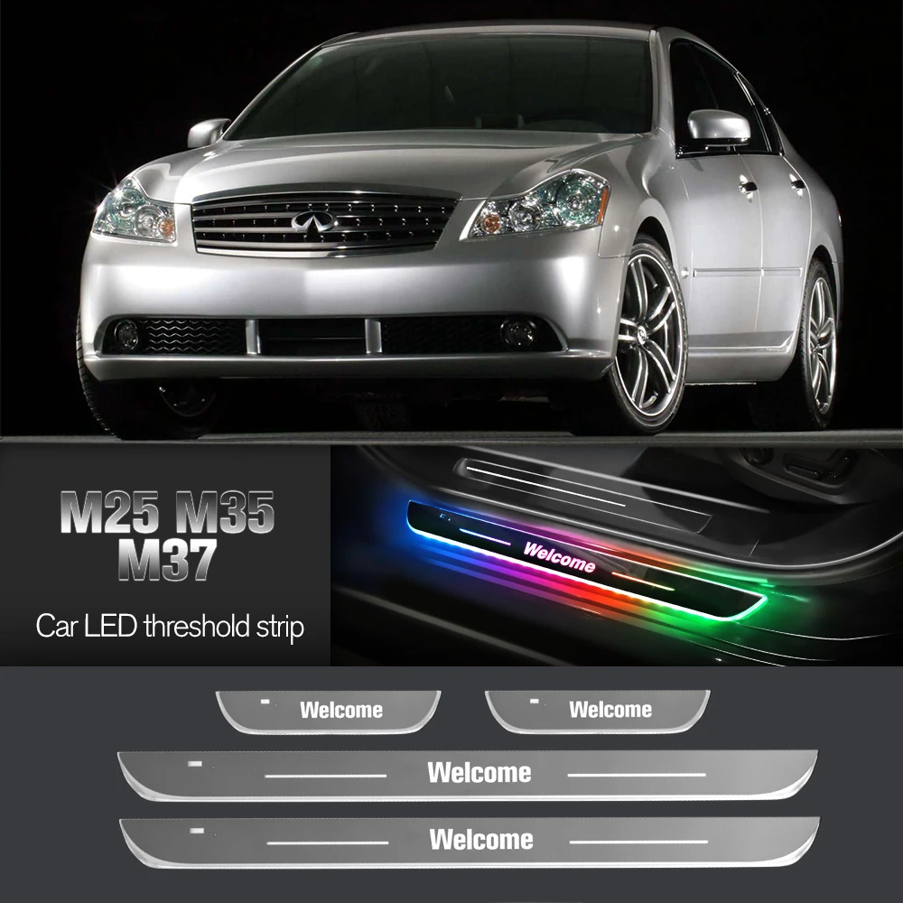 รถประตูSillสําหรับInfiniti M25 M35 M37 2006-2014 โลโก้ที่กําหนดเองLEDยินดีต้อนรับเกณฑ์เหยียบโคมไฟอุปกรณ์เสริม