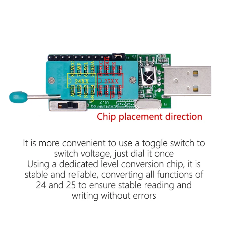 CH341A Programmer V1.7 1.8V Level Shift Module Module Module modul Programmer dengan papan adaptor