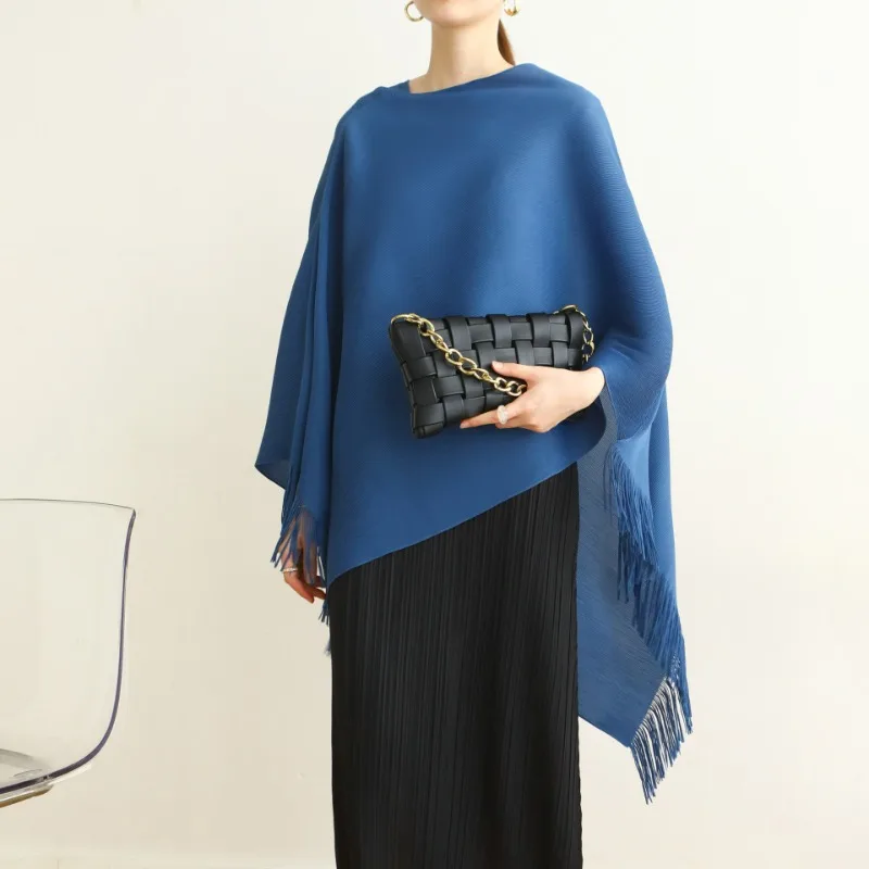 Miyake Pleated Spring Light Luxury Flowing Su Sleeveless Shawl Coat Casual Office Versatile Retro Bat Sleeve Shawl Top