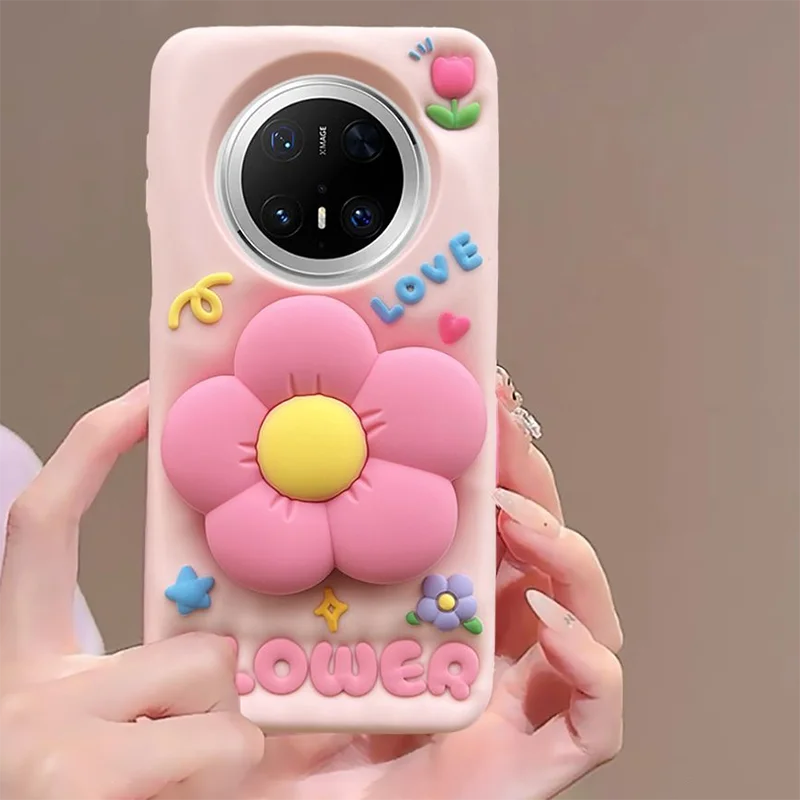 

Cute Pink Flower Stand for Huawei Pura 80 70 60 P50 Pro Phone Case Mate80 60Pro Cases Silicone Anti Drop Cover