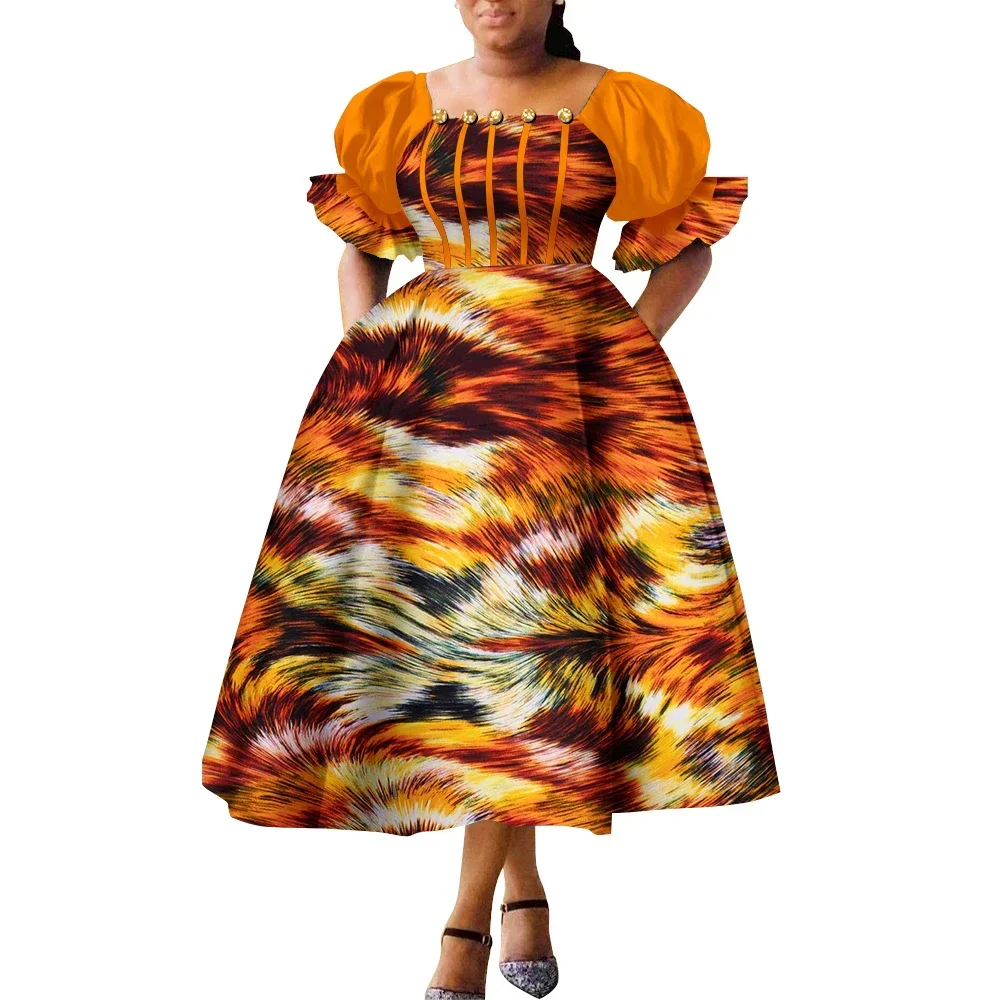 

African Style Dresses for Women Puff Sleeve High Waist Gowns Ankara African Dress Princess Dress Robe Africaine Femme WY9970