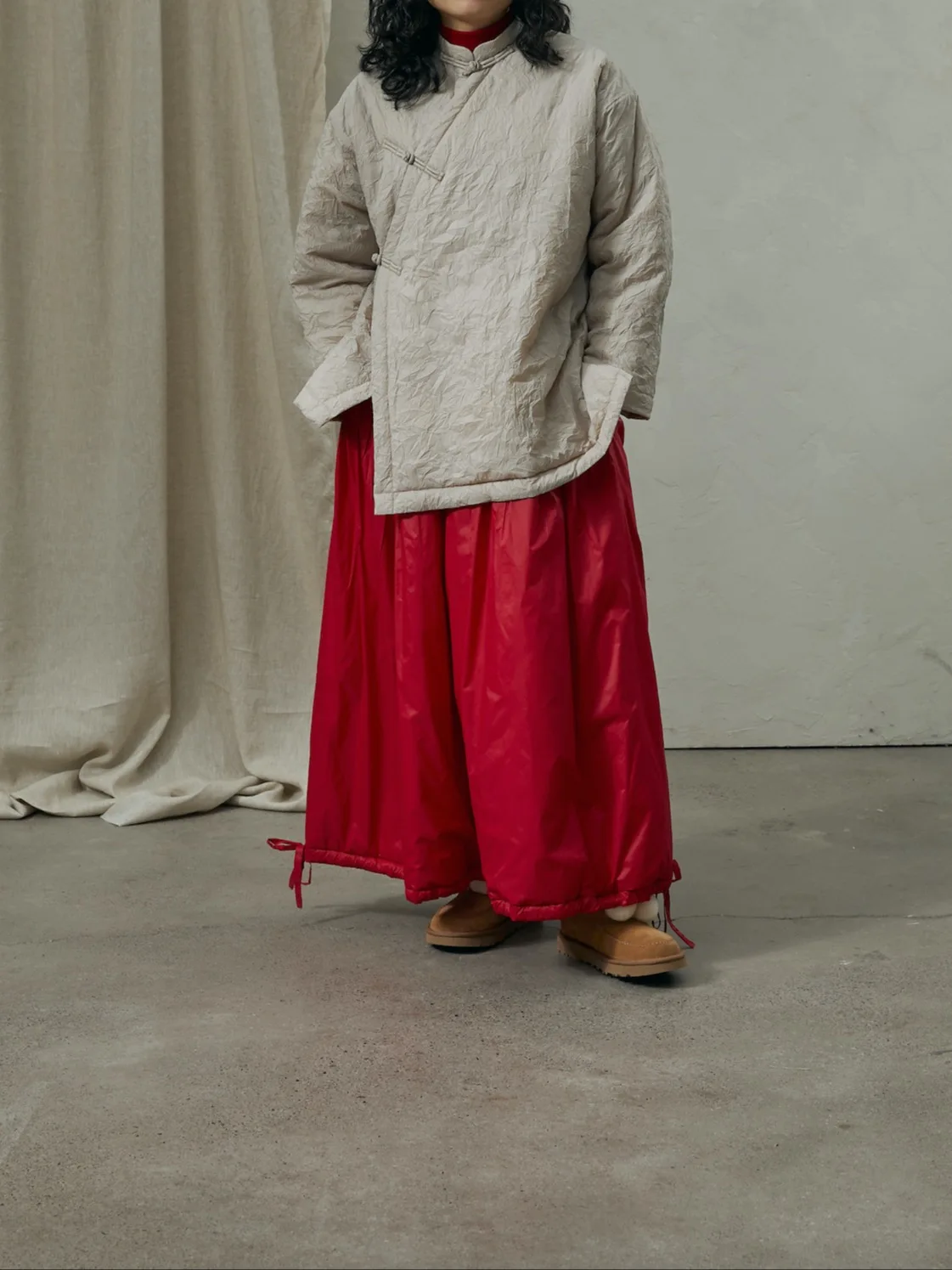 

Tendblank Matte Folded Paper Texture New Chinese Sle Coat Button Asymmetrical Cotton Jaet Flat Iron Required Thiened Nylon