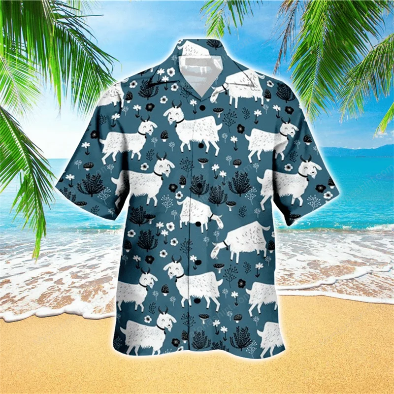 

Sheep Animal Hawaiian Shirts Men Women Summer Short Sleeve Beach Blouse Fashion Hawaii Travel Party Y2k Tops Casual Male Camisa