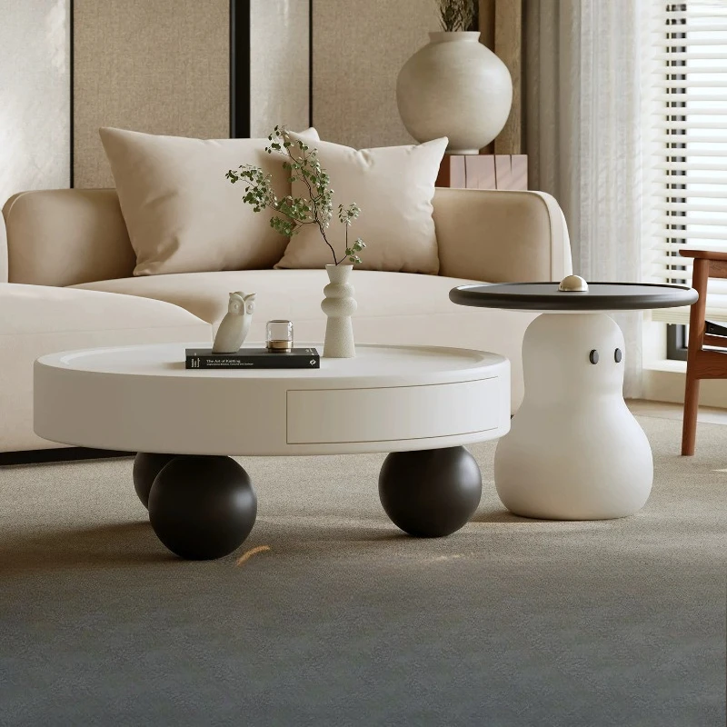 Round coffee table combination designer creative rock slab high-end minimalist living room household small apartment