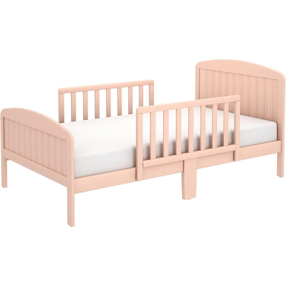 Children Bed, Solid Wood Modern Design Transitional Bed for Kids with Rails for Children's Bedroom with 2 Safety Guards