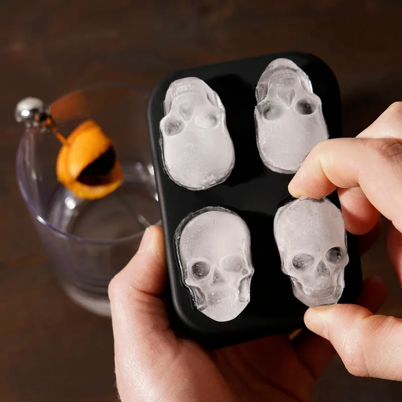 4/6 Cavities Skull Ice Cube Tray Silicone 3D Flexible Ice Mold BPA Free Ice Trays Mould with Funnel for chocolate Cocktail Drink
