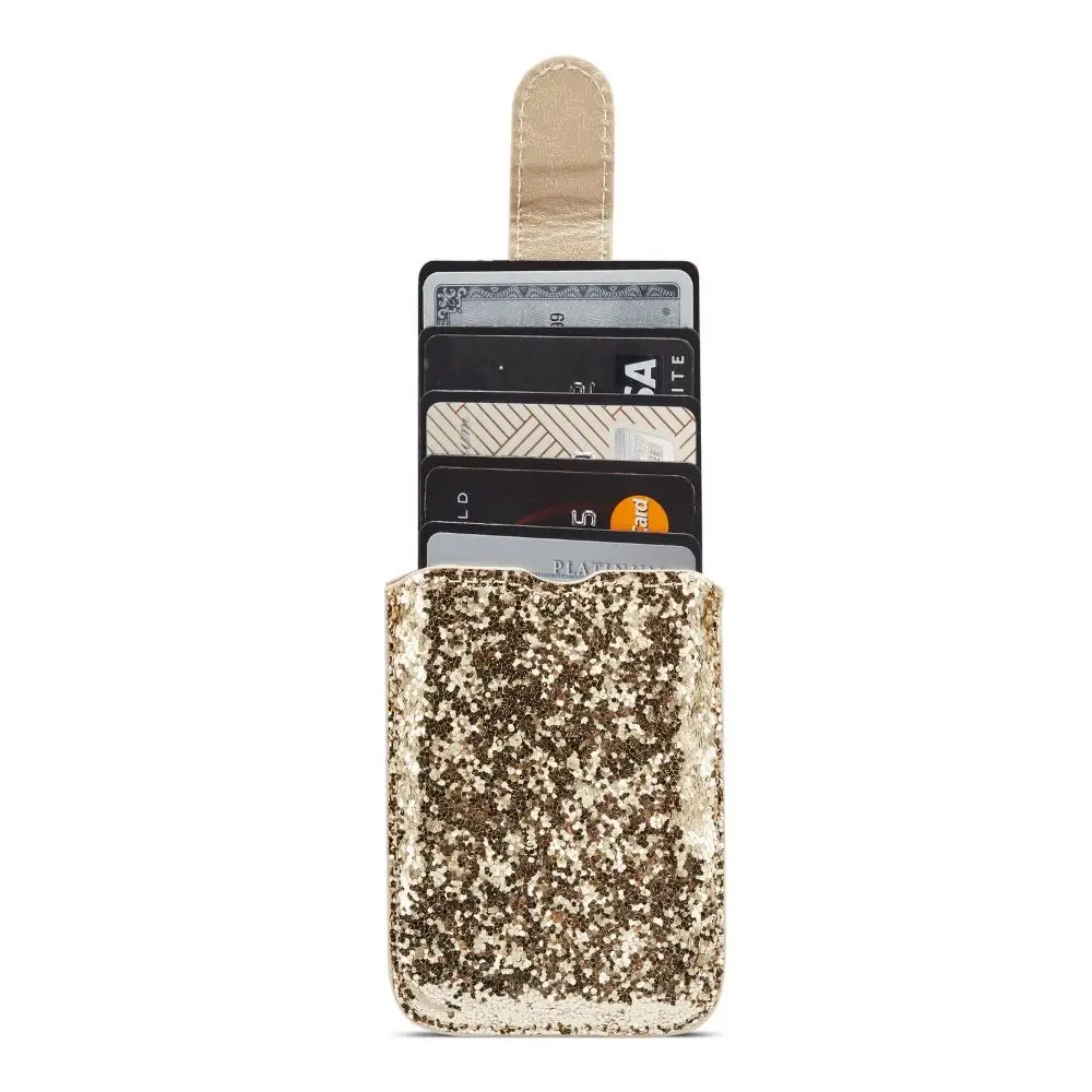 Adhesive Sticker RFID Blocking Credit Card Holder Glitter Bling 5 Cards Sequins Card Sleeve Waterproof Multi-color