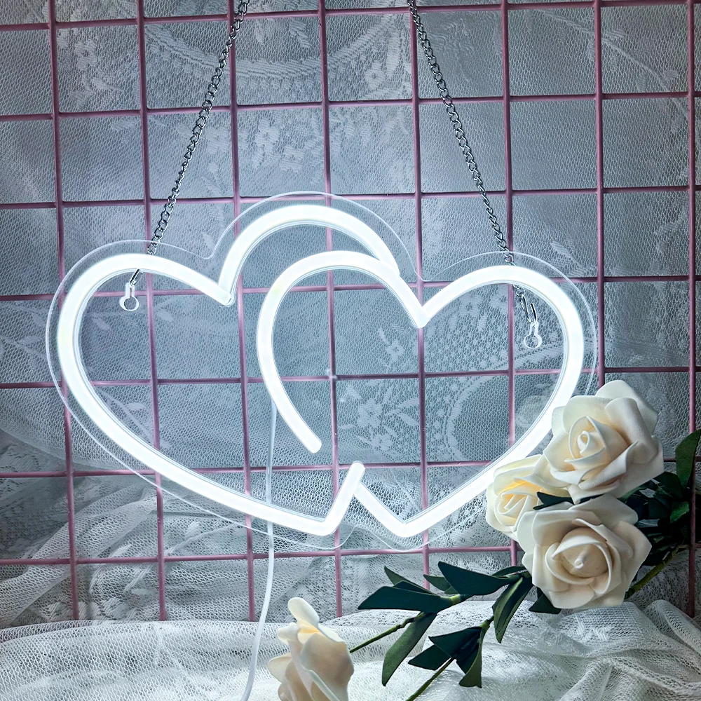 

Cold Double Love Neon Led Sign Wedding Site Decoration Lights USB Powered For Bedroom Shop Home Personality Heart Wall Decor