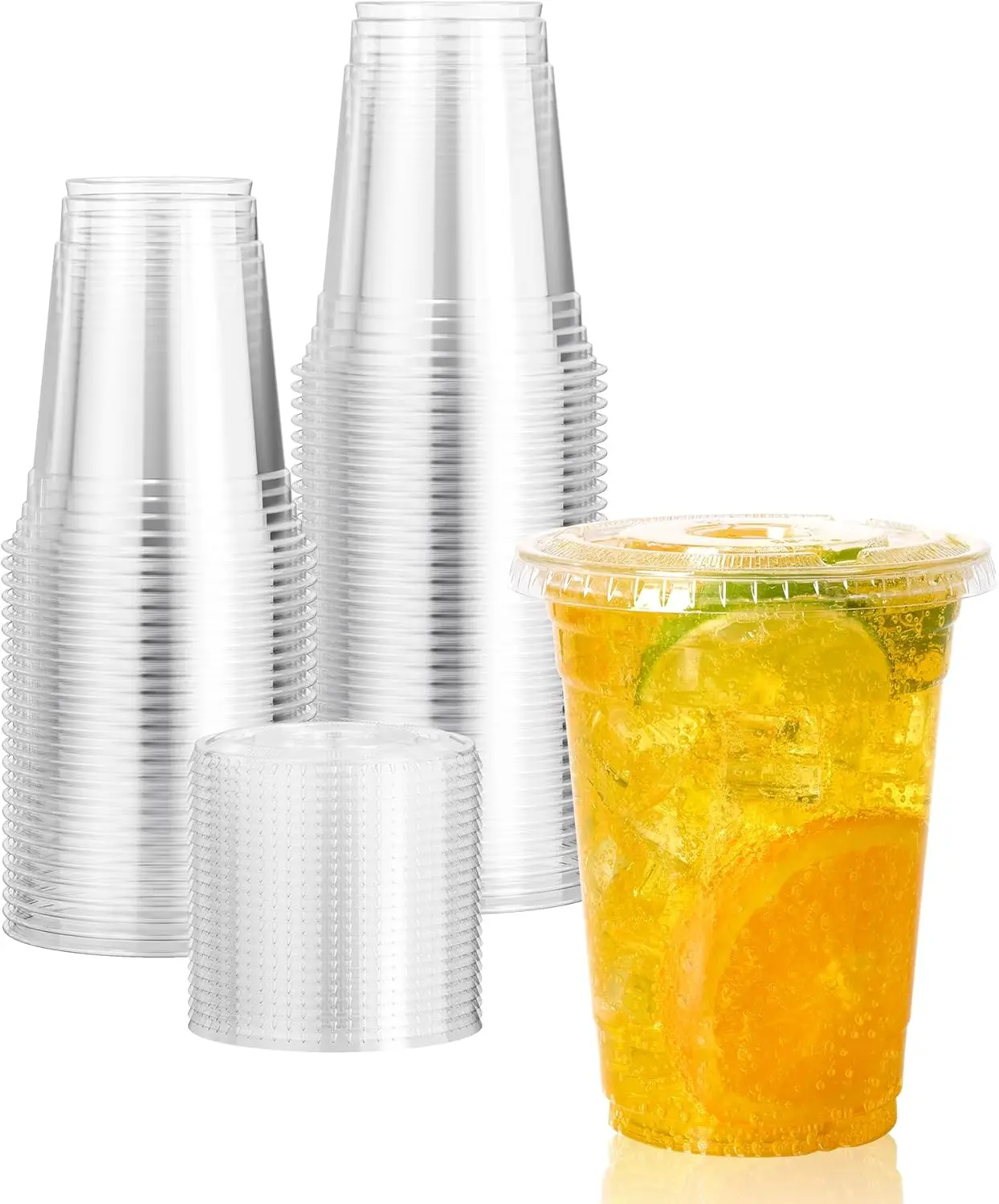 

160 Pack 16 OZ PET Clear Plastic Cups with Lids, Crystal Cold Disposable Drinking Cups for Smoothie, Juice, Iced Coffee