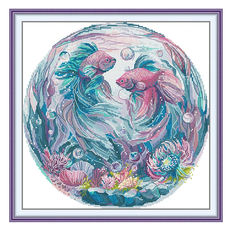 Pisces Jellyfish Patterns Counted Cross Stitch Set 11CT 14CT 16CT Stamped DMC Cross-stitch Kit Embroidery Needlework Home Decor