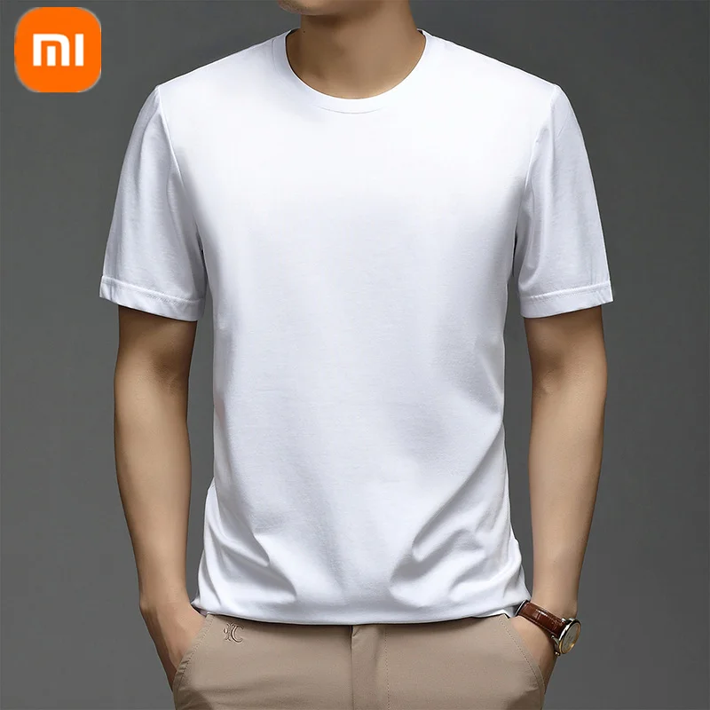 Newest Xiaomi ice silk t-shirt men\'s summer skin-friendly breathable simple casual round neck solid color short sleeves