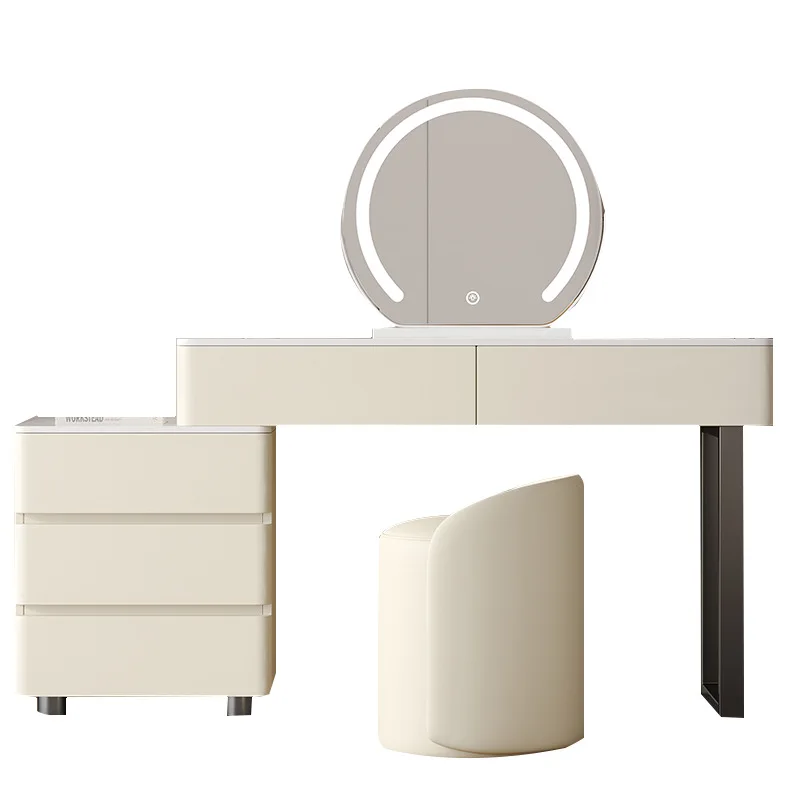 Light luxury dresser bedroom modern simple integrated small apartment storage cabinet cream style desk retractable makeup table