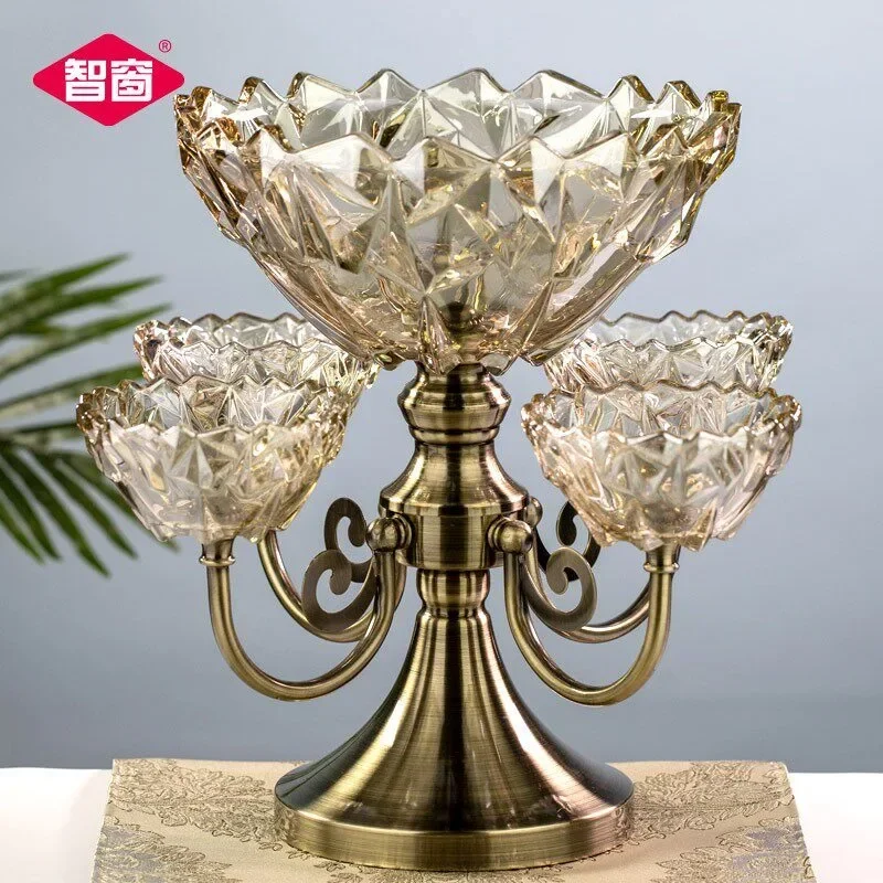 Light luxury double-layer crystal glass fruit plate, pastry, snack plate, creative modern living room home Nordic style