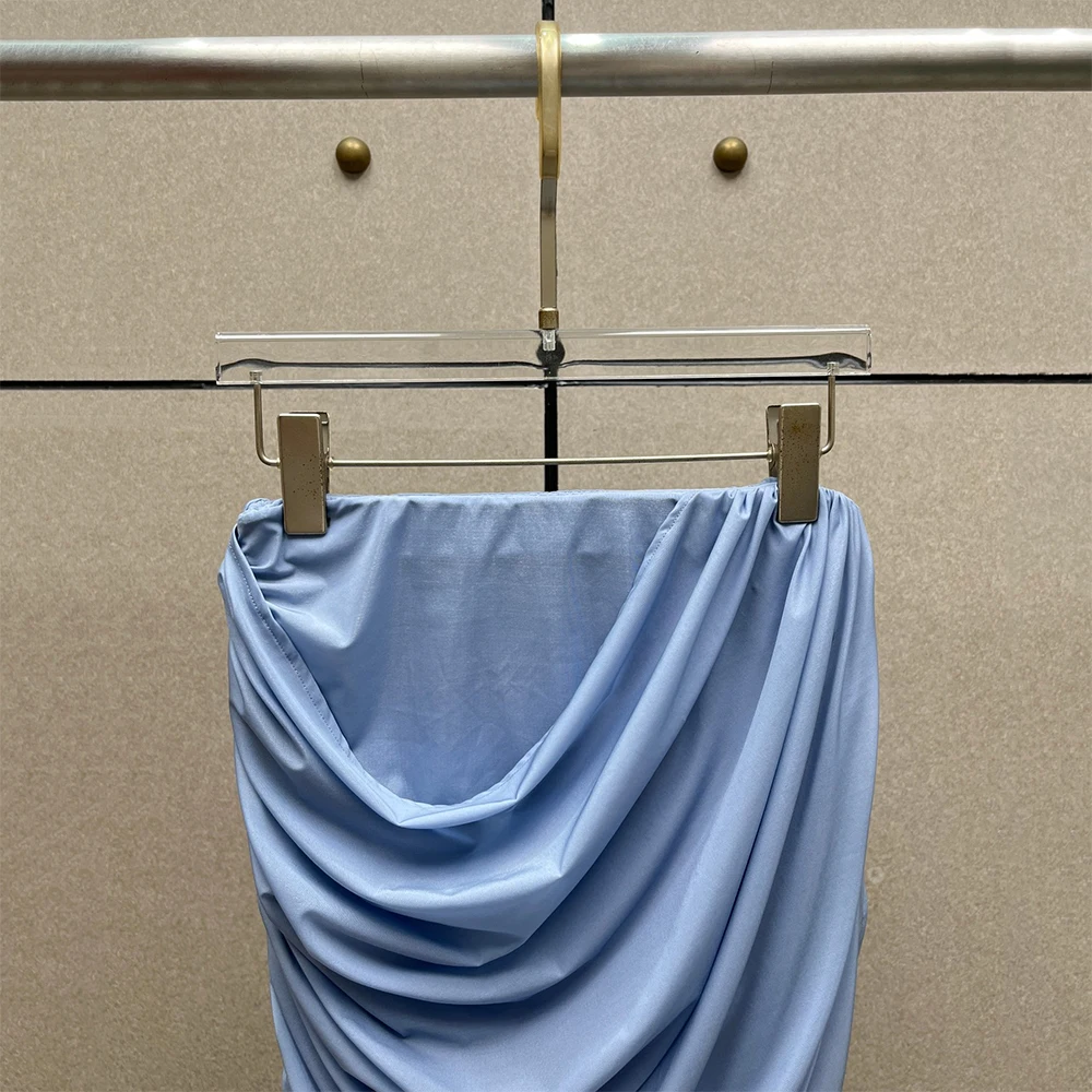 

Summer 2026 Women's Ruched Bodycon Mini Skirt Light Blue Draped Stretch Mesh Pencil Skirt for Party Club Nightwear Streetwear