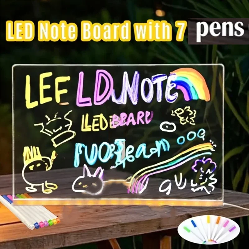 กระดานวาดภาพ LED สำหรับเด็ก ของเล่นกระดานอะคริลิค DIY พร้อมปากกาสี กระดานวาดภาพ LED กระดานดำเรืองแสงพร้อมไฟกลางคืน