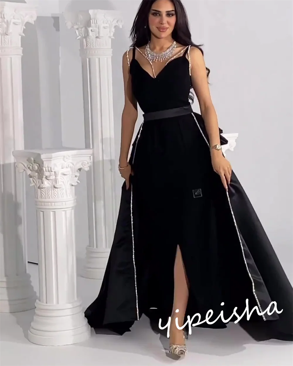 Customized Elegant Sweetheart Spaghetti Strap A-line Floor Length Prom Dresses Rhinestone s Formal Occasion Gown бальное платье