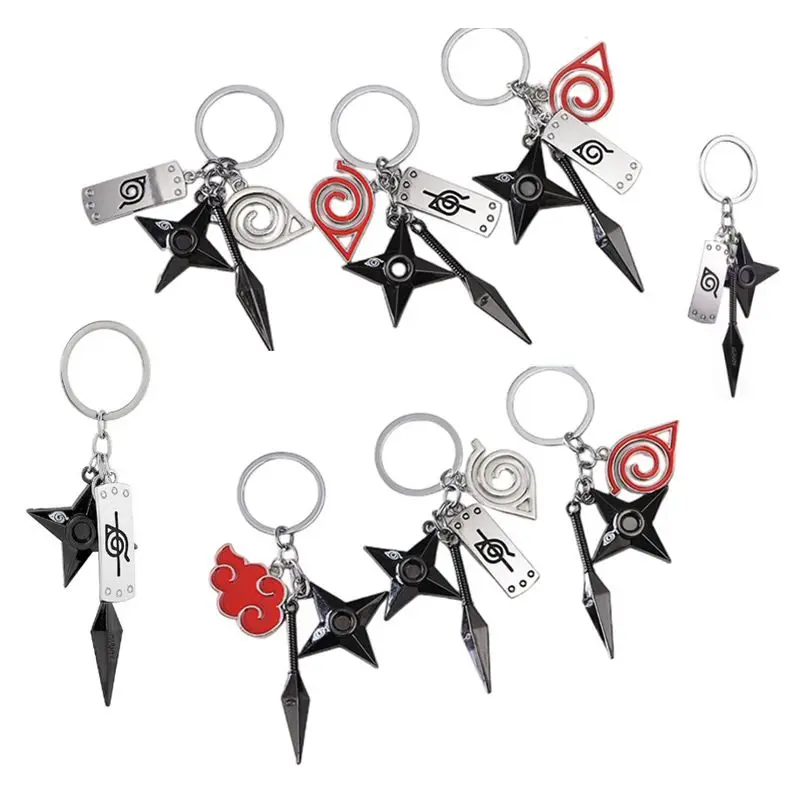 

Naruto Keychain Uzumaki Kakashi Anime Cute Cartoon Peripheral Konoha Shuriken Three-piece Set Keychain Backpack Pendant Boy Gift