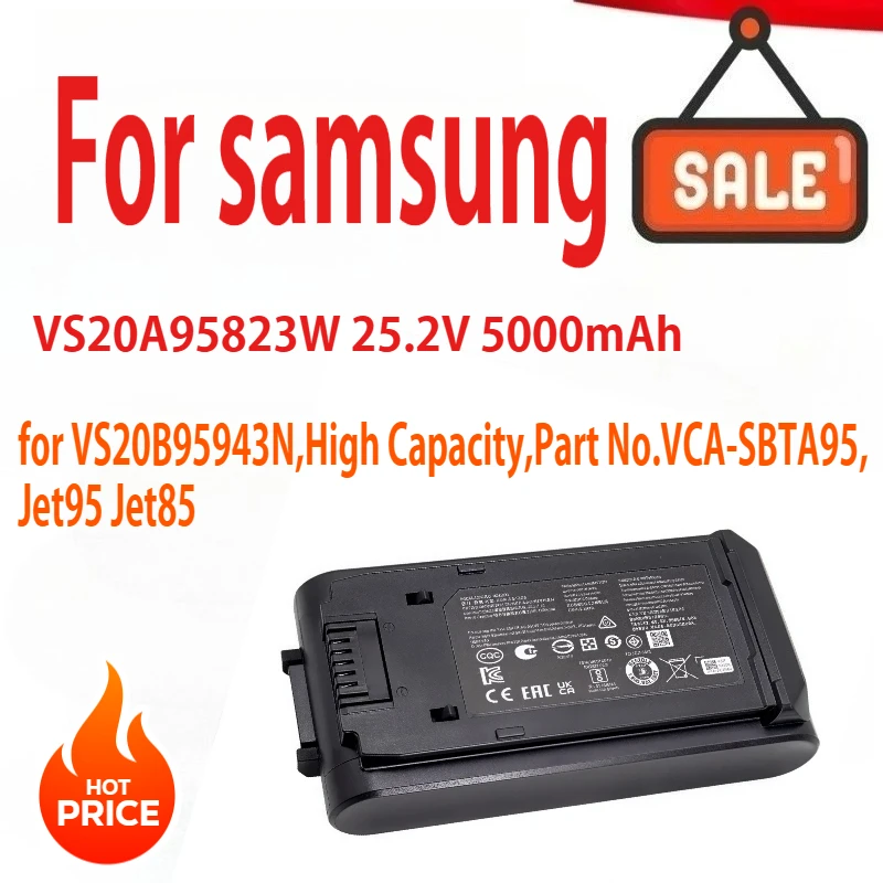 

25.2V 5000mAh Replacement Battery for VS20A95823W VS20B95943N,High Capacity,Part No.VCA-SBTA95,for Jet95 Jet85 Series Vacuums