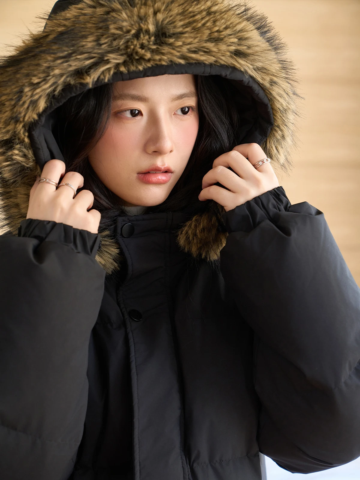 

Bla Hooded Du down Jaet Women's Loose Fit Faionable Warmth Outerwear with Fur Collar Winter 2025 New Arrival