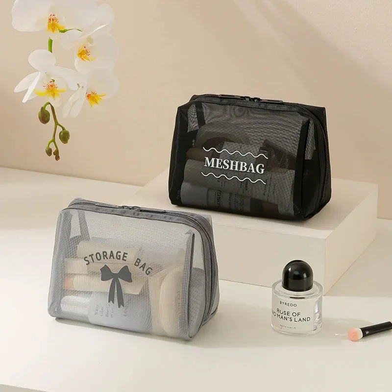 حقيبة مستحضرات التجميل الشبكية الشفافة، قطعة واحدة من النايلون خفيفة الوزن ومسامية وسحاب مثمن بسعة كبيرة #4