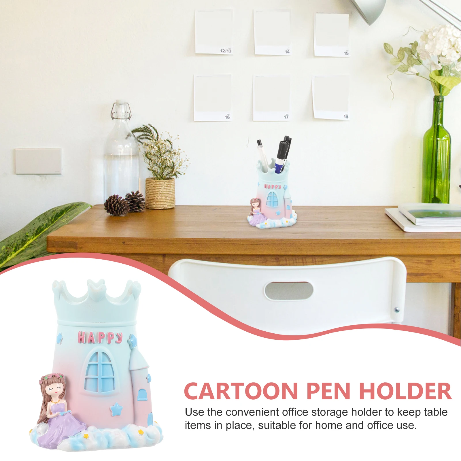 

Cute Girl Holder Pen Storage ganizer Blue Resin Desk ganizer for Pencils Markers Art Supplies Storage Home Office Use