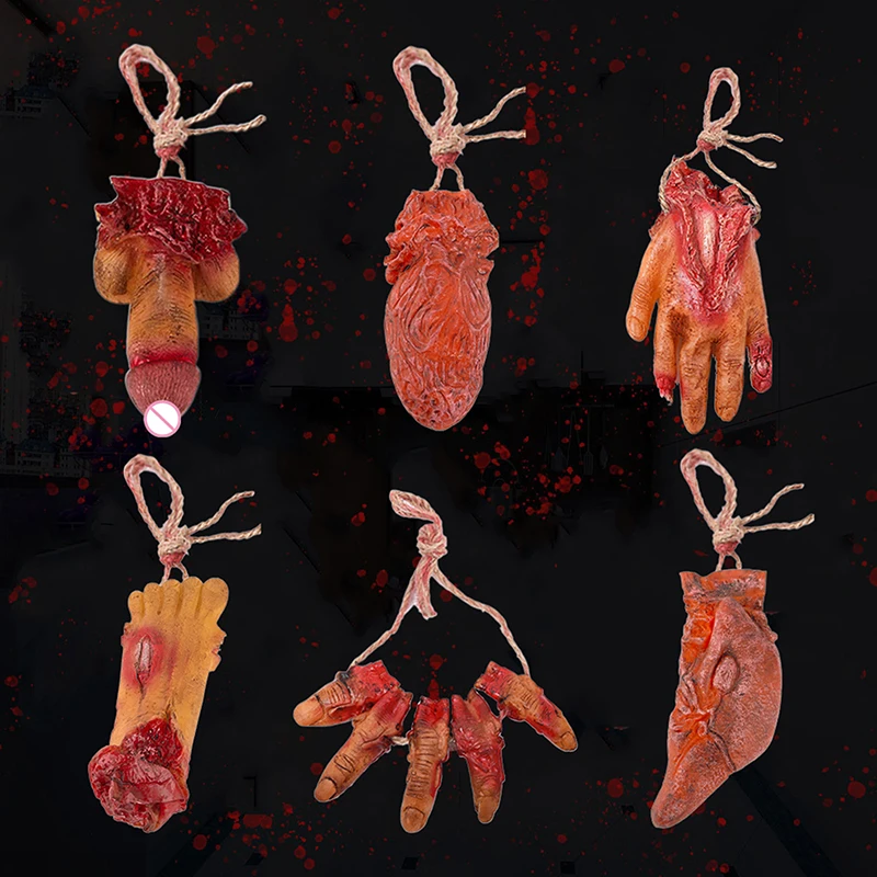 Halloween Party Ornament Horror Props Bloody Hand Fake Scary Finger Eyes Foot Brain Cock Dick Heart Organ Decor