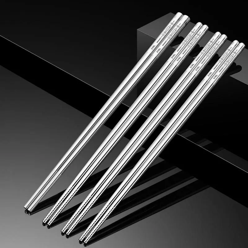 Home Use Metal Chopsticks Anti-mold Slip-resistant Heat-resistant Half-square Full-square Head Dinnerware Gift Box Set